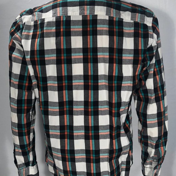 Matix brand green orange black white plaid dress shirt Mens Large fits Medium M - Picture 5 of 6
